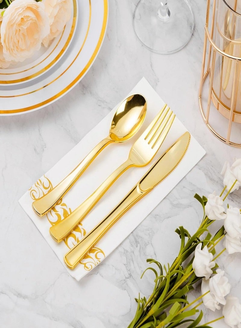 50 Pieces Golden Disposable Napkins, Paper Towels for Party, White Napkins with Gold Border Folded Cloth Napkin,Decorative Wedding Party Linen Feel Napkin, Paper Dinner Napkins for Weddings,Upscale Parties and Events,Paper Table Napkins,Soft, Sturdy, Absorbent, Pre-folded, Good quality - Image 3